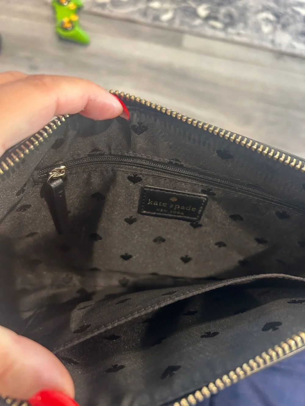 kate spade Black Leather Crossbody Pouch with Gold Logo
